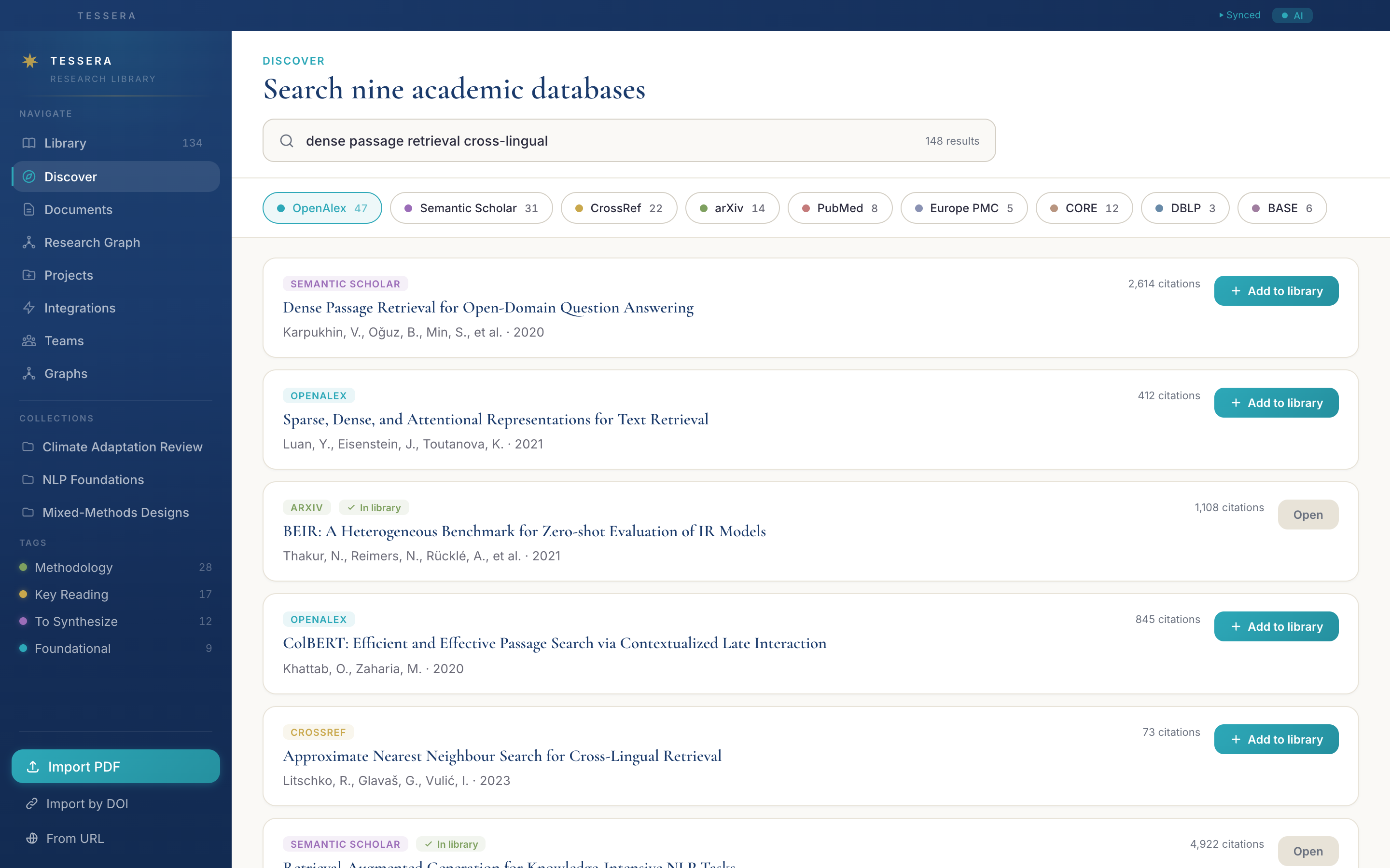 Search nine academic databases at once.